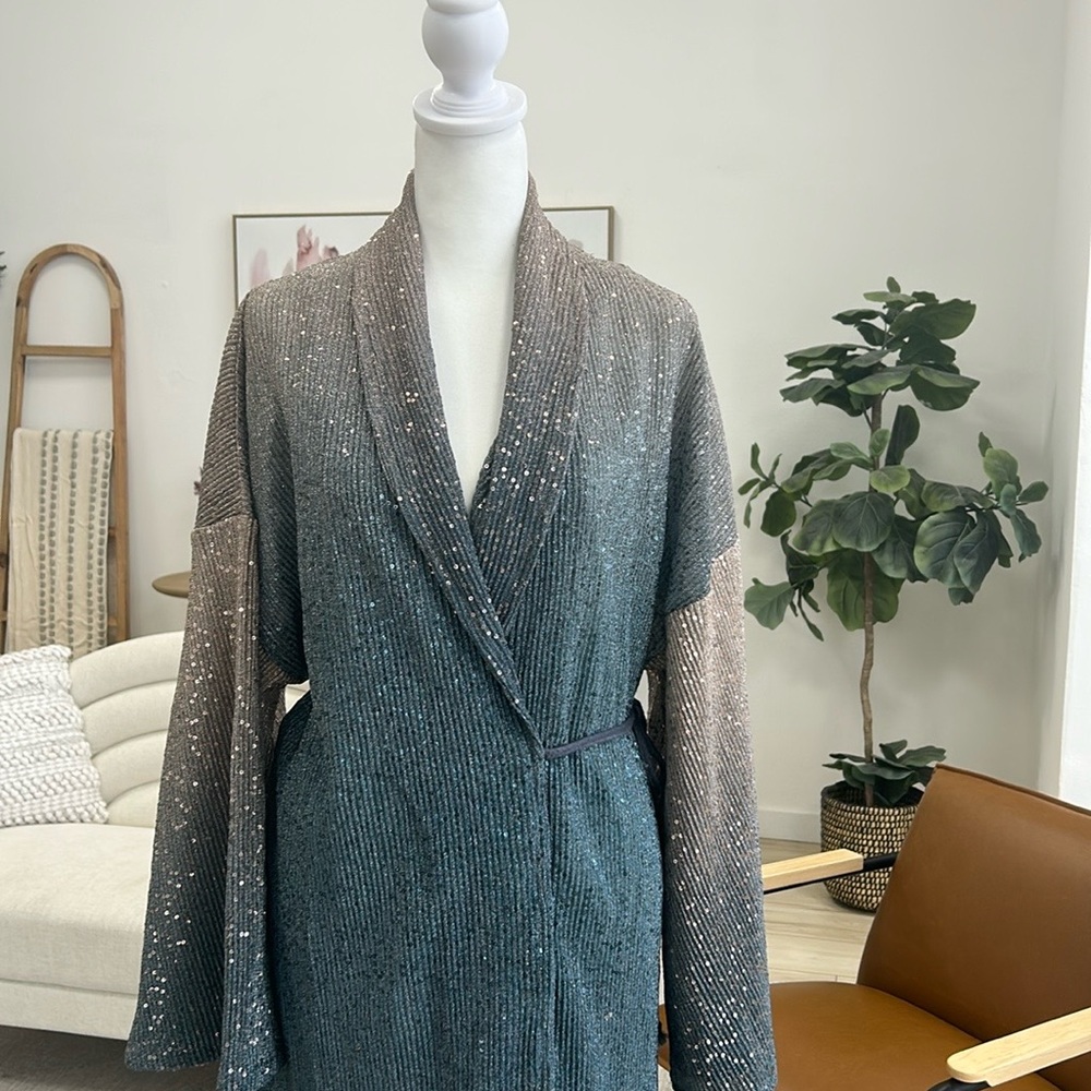 Anthropologie Purple and Blue ombré duster  with Bishop Sleeves
